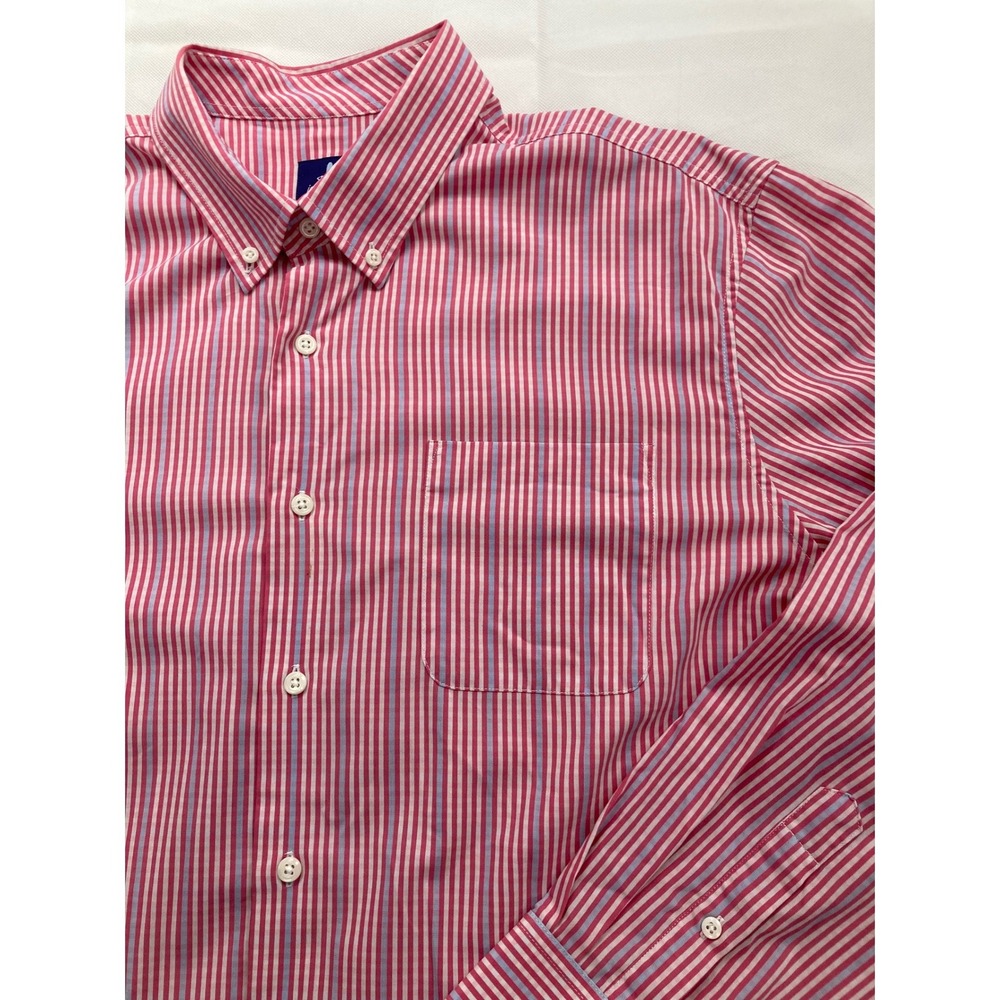 Johnnie-O Prep-Performance Shirt Mens XL Pink Blue Stripe Button Down Stretch